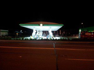 Distant view of LED illuminated Petrol Station