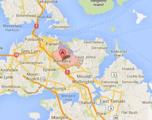 Remuera centrally located on Auckland map
